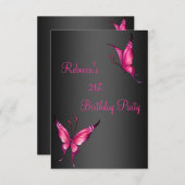 Butterflies 21e verjaardag Pink Black Kaart (Voorkant / Achterkant)
