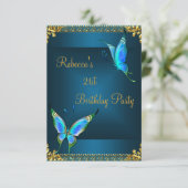 Butterflies 21st Birthday Party Blue Blauwgroen Kaart (Staand voorkant)