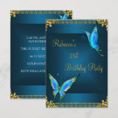 Butterflies 21st Birthday Party Blue Blauwgroen Kaart (Voorkant / Achterkant)