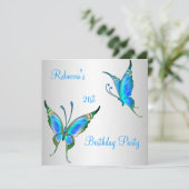 Butterflies 21st Birthday Party Blue White Kaart (Staand voorkant)