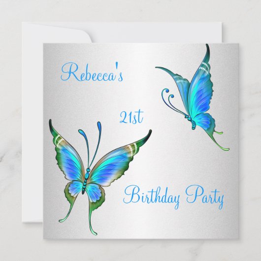 Butterflies 21st Birthday Party Blue White Kaart (Voorkant)