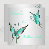Butterflies 21st Birthday Party Green White Kaart (Voorkant / Achterkant)
