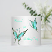 Butterflies 21st Birthday Party Green White Kaart (Staand voorkant)