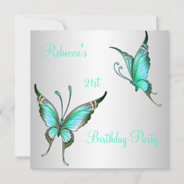 Butterflies 21st Birthday Party Green White Kaart