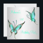 Butterflies 21st Birthday Party Green White Kaart<br><div class="desc">Silver White met Bright Green Blauwgroen Butterflies Invitation,  21st Birthday Party. Pas je aan met je eigen details en gebruik je altijd.</div>