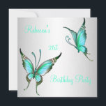 Butterflies 21st Birthday Party Green White Kaart<br><div class="desc">Silver White met Bright Green Blauwgroen Butterflies Invitation,  21st Birthday Party. Pas je aan met je eigen details en gebruik je altijd.</div>