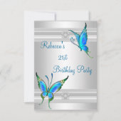 Butterflies 21st Birthday Party White Silver Blauw Kaart (Voorkant)