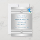 Butterflies 21st Birthday Party White Silver Blauw Kaart (Achterkant)