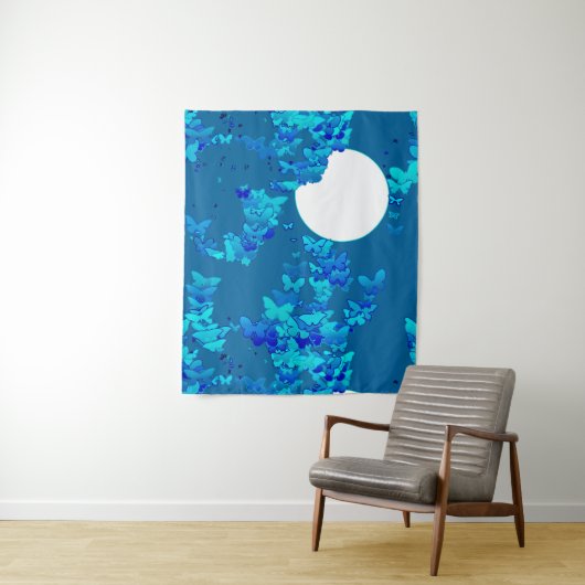 Butterflies against Blue Night Sky Moonscape Wandkleed (In situ)