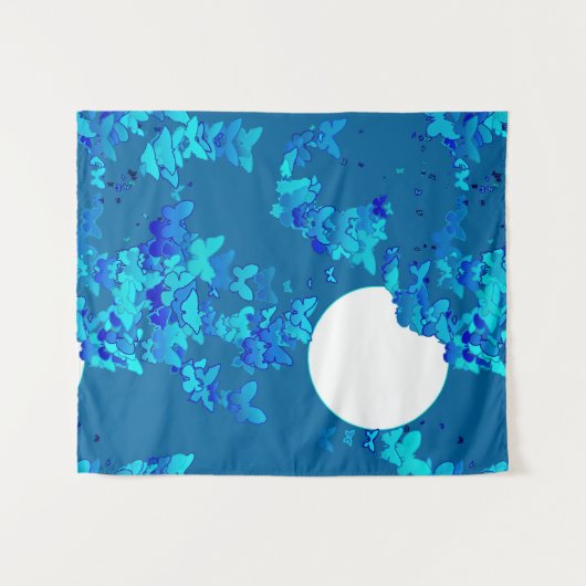 Butterflies against Blue Night Sky Moonscape Wandkleed (Voorkant (horizontaal))