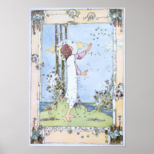  "Butterflies All Blue" van Jessie M. King Poster (Voorkant)