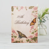 Butterflies &  Almond Blossom 70th Birthday Kaart (Staand voorkant)