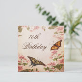 Butterflies &  Almond Blossom 70th Birthday Kaart (Staand voorkant)