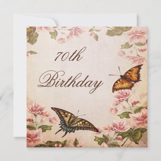 Butterflies &  Almond Blossom 70th Birthday Kaart (Voorkant)