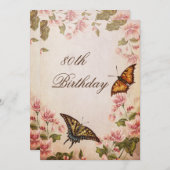 Butterflies &  Almond Blossom 80th Birthday Kaart (Voorkant / Achterkant)