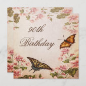 Butterflies &  Almond Blossom 90th Birthday Kaart (Voorkant / Achterkant)