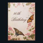 Butterflies &  Almond Blossom 90th Birthday Kaart<br><div class="desc">Elegant gepersonaliseerd / aangepast op maat 90e verjaardag Uitnodigingen voor vrouwen Mooie, romantische, collage shabby chic floral vectorart met twee kleurrijke vlinders, met een grijs antiek, verstoord effect roze amandelbloemen lijst op een roze achtergrond. Dit zijn stijlvolle, klastige, trendy, glamoureuze, ouderwetse uitnodigingen voor het maken van grapjes om je te...</div>