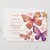 Butterflies and Love Birthday Party Invitation Kaart (Voorkant)