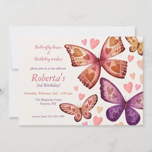 Butterflies and Love Birthday Party Invitation Kaart (Voorkant)