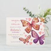 Butterflies and Love Birthday Party Invitation Kaart (Staand voorkant)