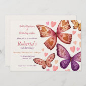 Butterflies and Love Birthday Party Invitation Kaart (Voorkant / Achterkant)