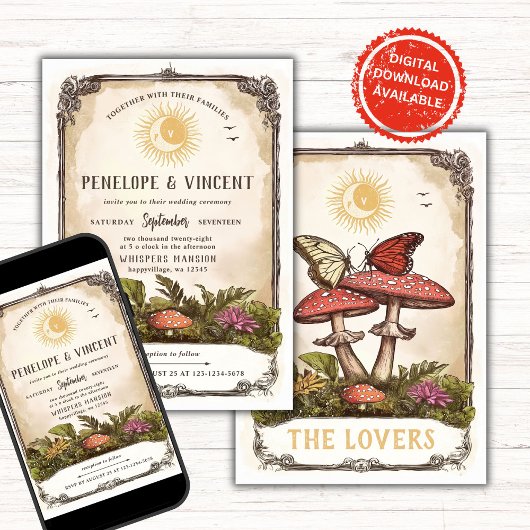 Butterflies and Mushrooms Tarot Wedding Kaart