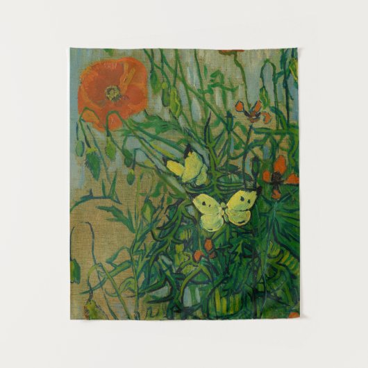 Butterflies and Poppies, 1889 by Vincent van Gogh Wandkleed (Voorkant)