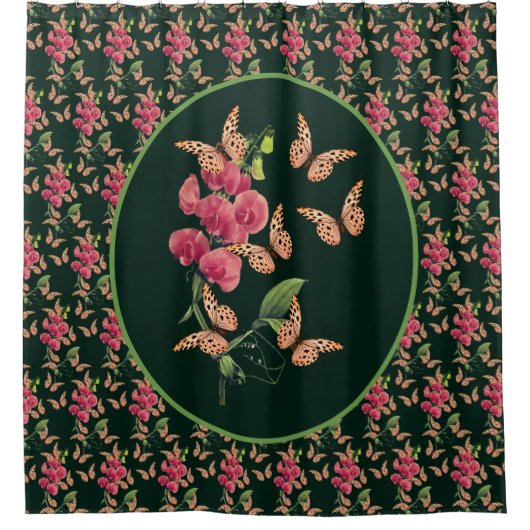 Butterflies And Sweet Pea Flower Art Douchegordijn (Voorkant)