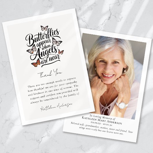 Butterflies Angels Foto Memorial Sympathy Funeral Bedankkaart