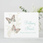 Butterflies aqua blauwgroen huwelijksuitnodiging kaart (Staand voorkant)