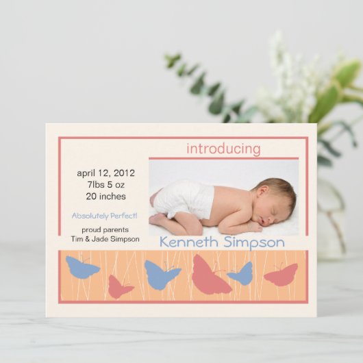 Butterflies - baby geboorteaankondiging aankondiging (Staand voorkant)