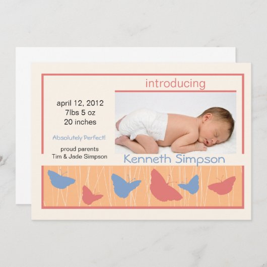 Butterflies - baby geboorteaankondiging aankondiging (Voorkant / Achterkant)