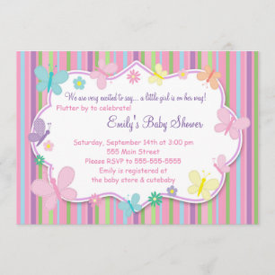 Butterflies Baby Girl Douche Uitnodiging
