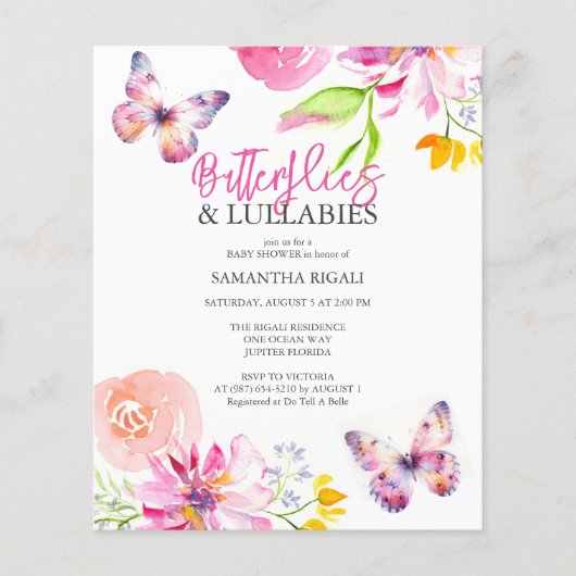 Butterflies Baby shower Budget Invitation Flyer (Voorkant)