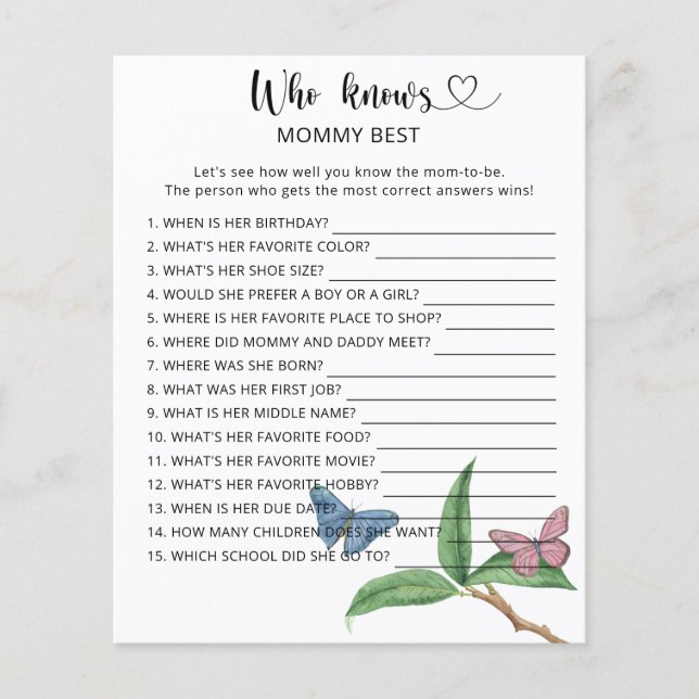 Butterflies baby shower, die mama het beste kent (Voorkant)