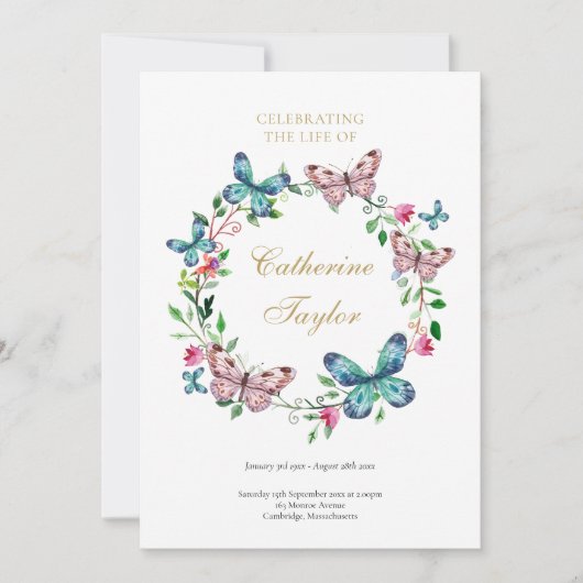 Butterflies begrafenis Orde van de Dienst Programm Kaart (Voorkant)