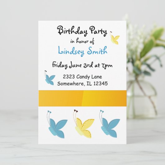 Butterflies Birthday Uitnodiging (Staand voorkant)