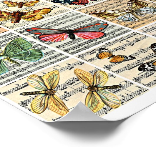 Butterflies Blad Muziek  Ephemera Art Poster (Hoek)