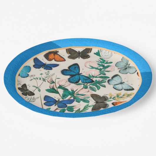 Butterflies, blauw lijst papieren bordje (Gekanteld)