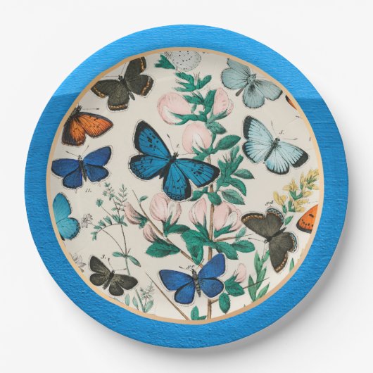 Butterflies, blauw lijst papieren bordje (Voorkant)