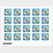 Butterflies, blauw lijst vierkante sticker (Vel)