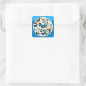 Butterflies, blauw lijst vierkante sticker (Tas)