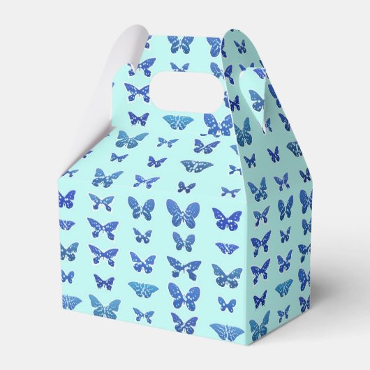 Butterflies, blauw, turkooizen achtergrond bedankdoosjes (Voorkant Zijde)