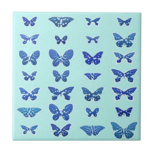 Butterflies, blauw, turkooizen achtergrond tegeltje (Voorkant)