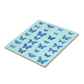 Butterflies, blauw, turkooizen achtergrond tegeltje (Zijkant)