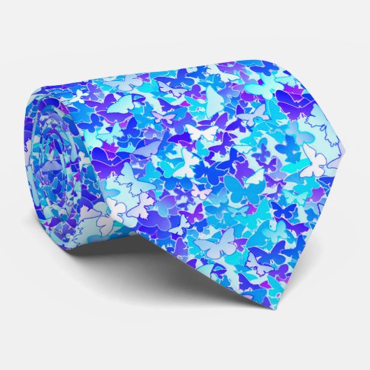 Butterflies, blauw, turquoise, lavender stropdas (Opgerold)