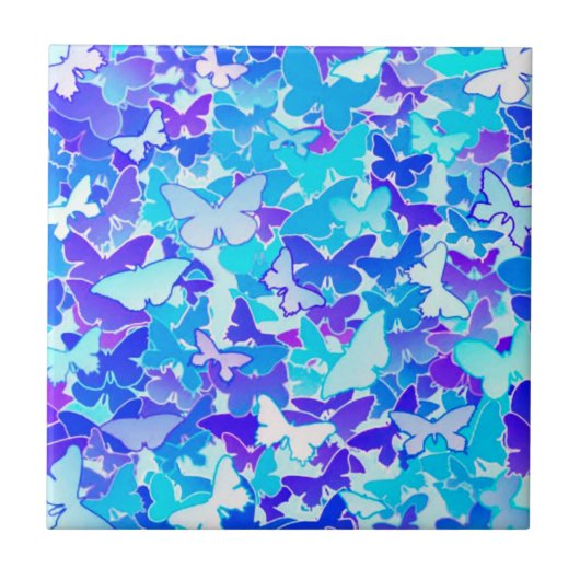 Butterflies, blauw, turquoise, lavender tegeltje (Voorkant)