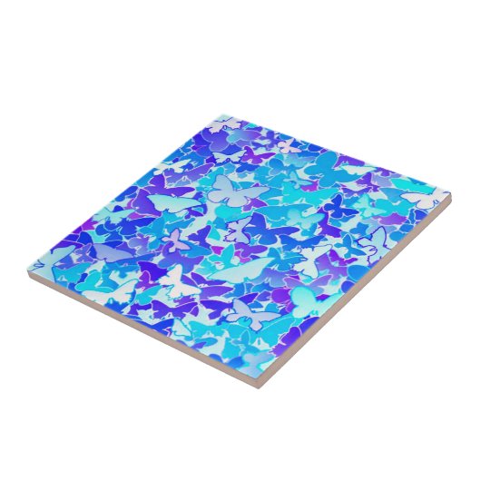 Butterflies, blauw, turquoise, lavender tegeltje (Zijkant)