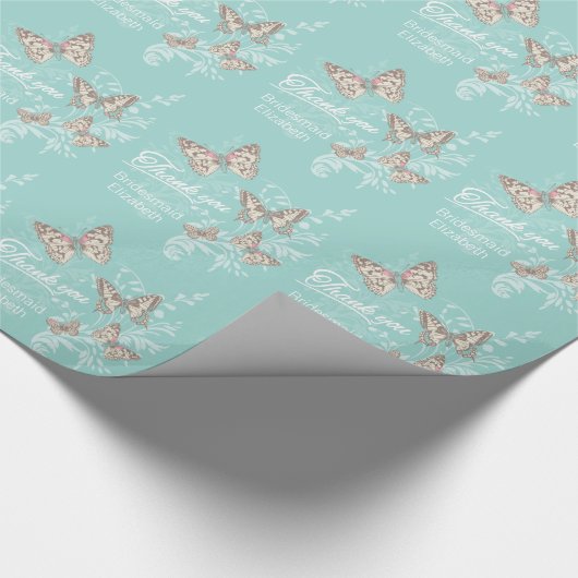 Butterflies blauwgroen bruiloft wil je bedanken. cadeaupapier (Hoek)