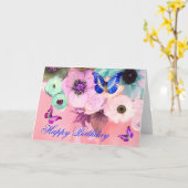 BUTTERFLIES, BLAUWGROEN ROZEN PINK EN ANEMONSENSTR KAART (Gele Bloem)